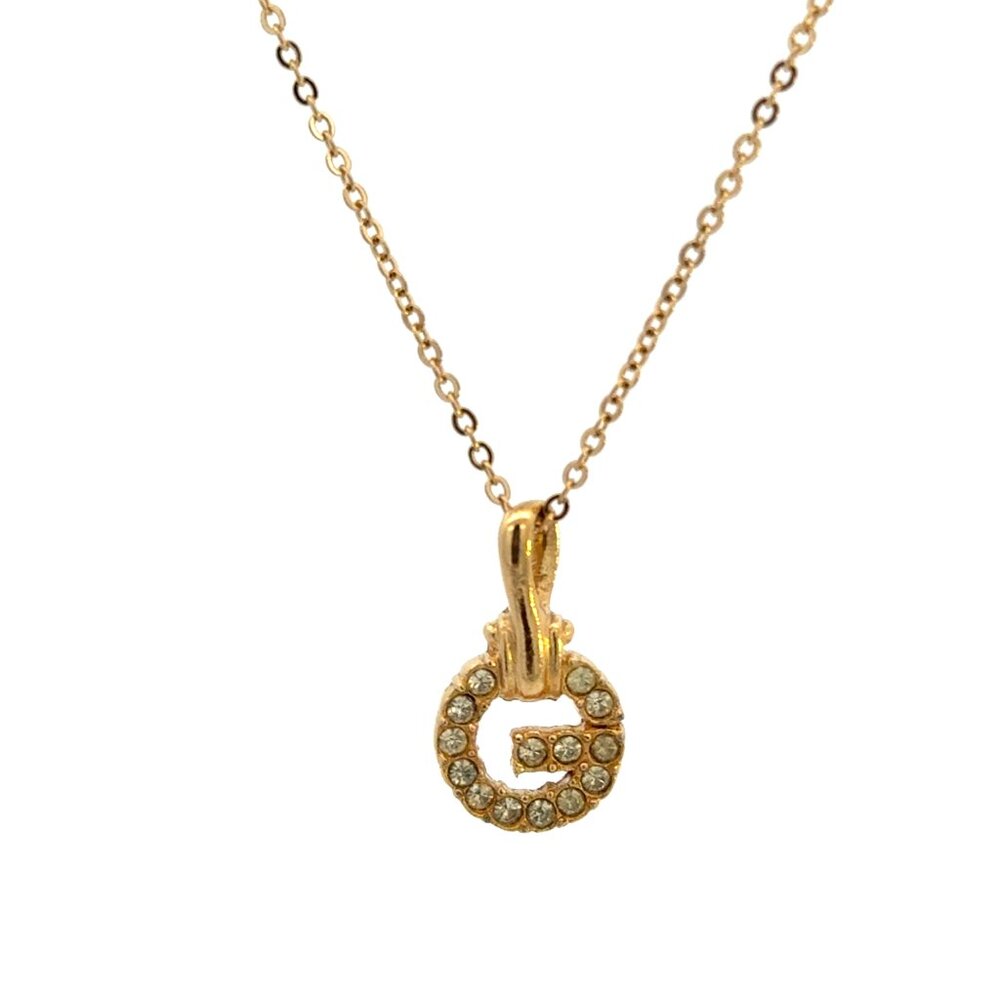 Givenchy Gold Tone Rhinestone Pendant Necklace 16"
